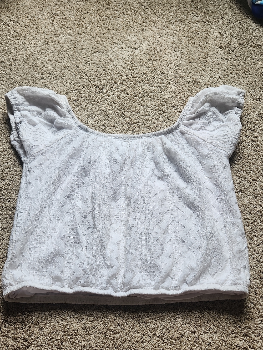 Express White Lace Off-the-Shoulder Crop Top